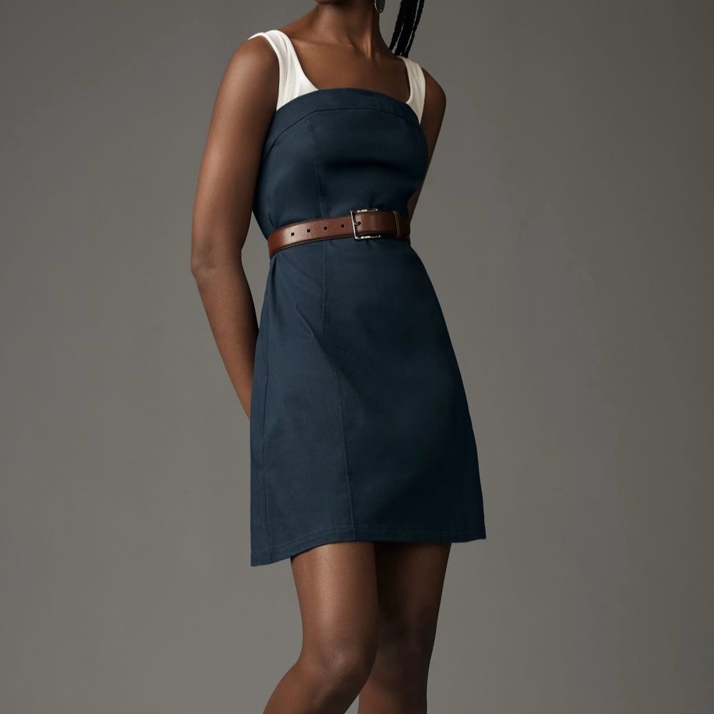Maeve Navy Blue Mini Dress with White Straps